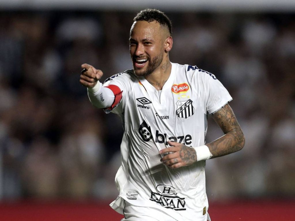 Neymar celebrating a goal for Santos