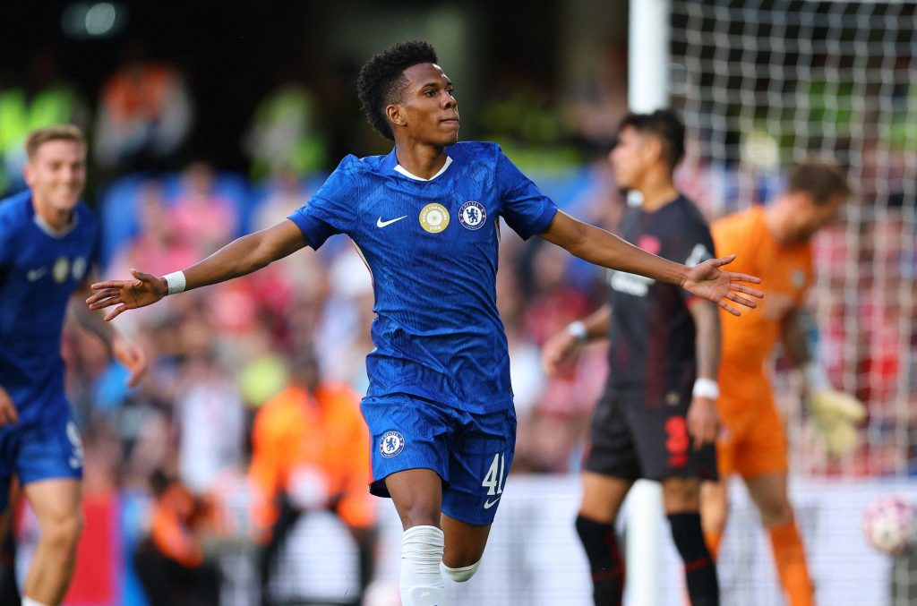 Estevao celebrating a goal for Chelsea