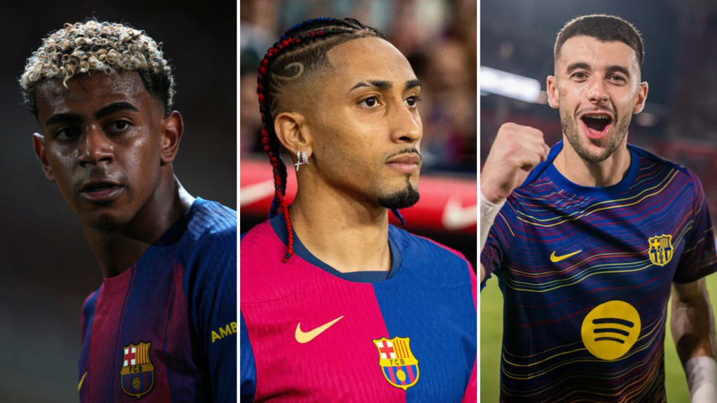 Lamine Yamal, Raphinha and Joan Garcia