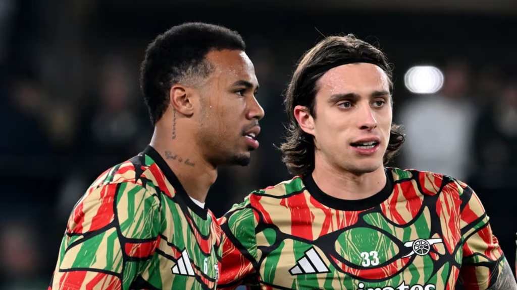 Gabriel and Calafiori training for Arsenal