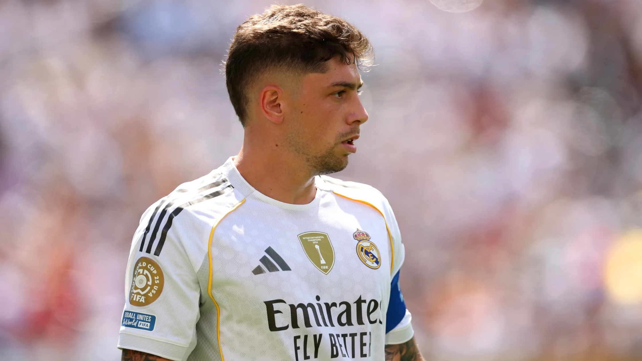 Sideview of Fede Valverde playing for Real Madrid