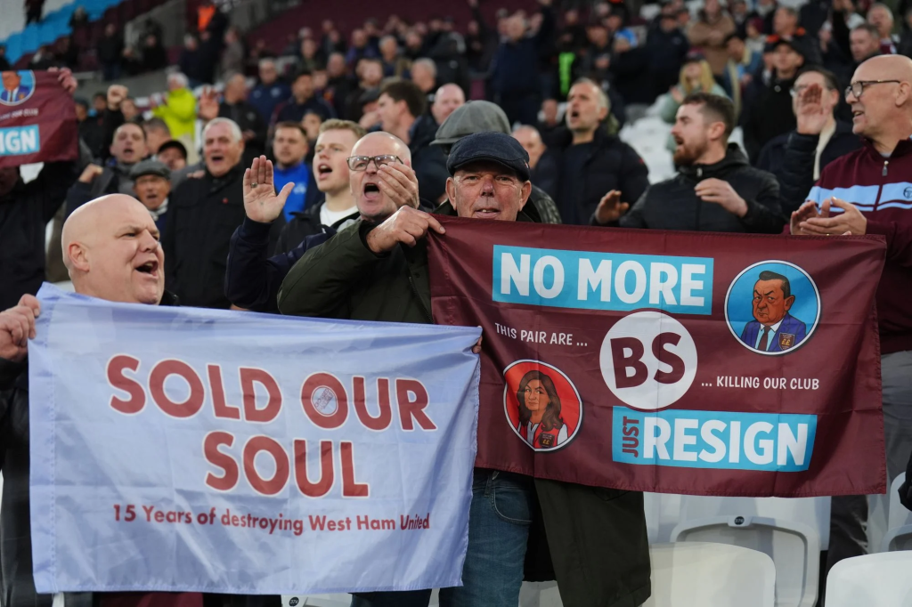 West Ham fans protesting against their owners