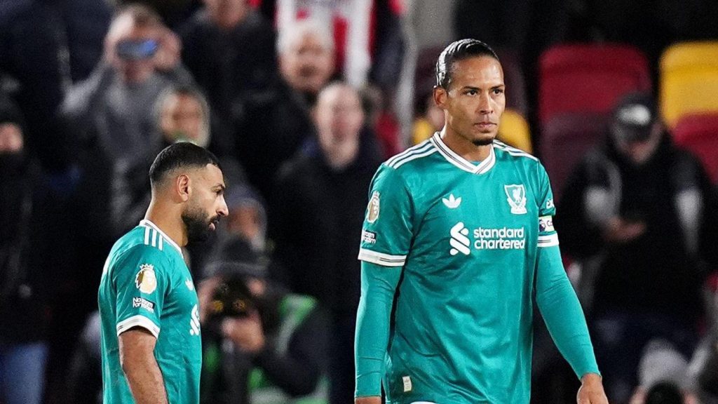 Mohamed Salah and Virgil van Dijk in the 25/26 Liverpool third kit