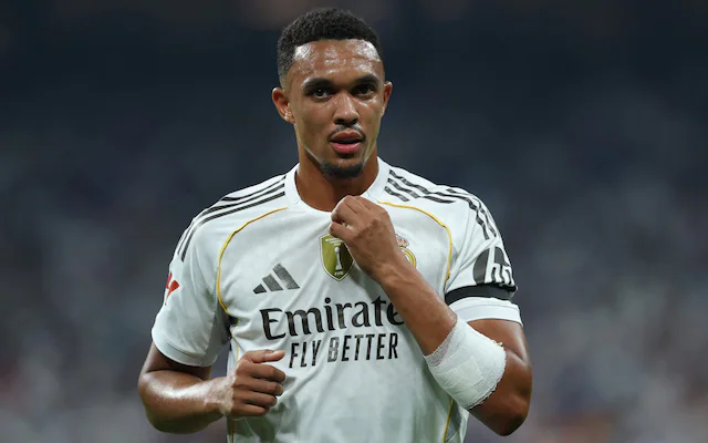 Frontview of Trent Alexander Arnold in a Real Madrid shirt