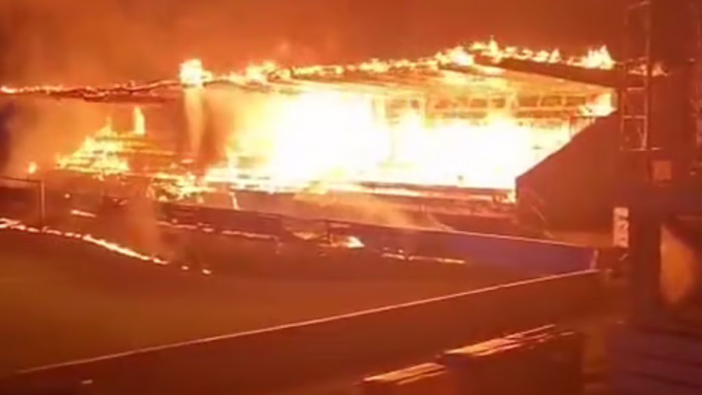 Stadium of FC Haka burning