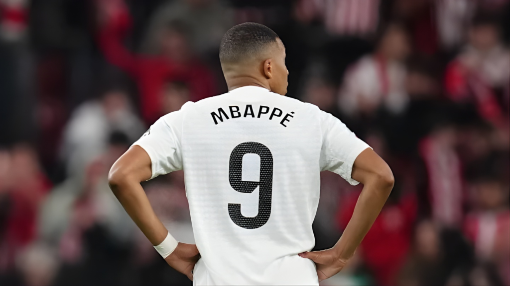 Kylian Mbappe with his back turned