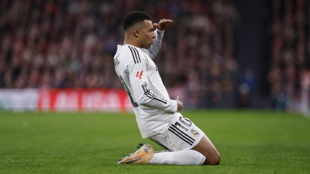 Kylian Mbappe knee slide for Real Madrid