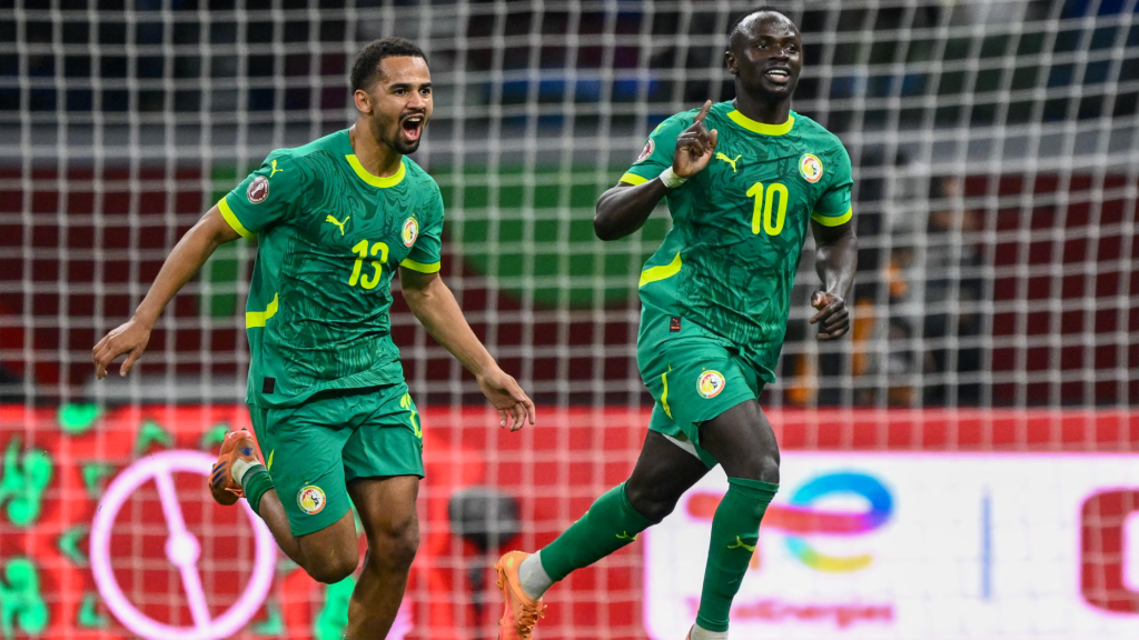 Sadio Mane celebrating after scoring against Egypt