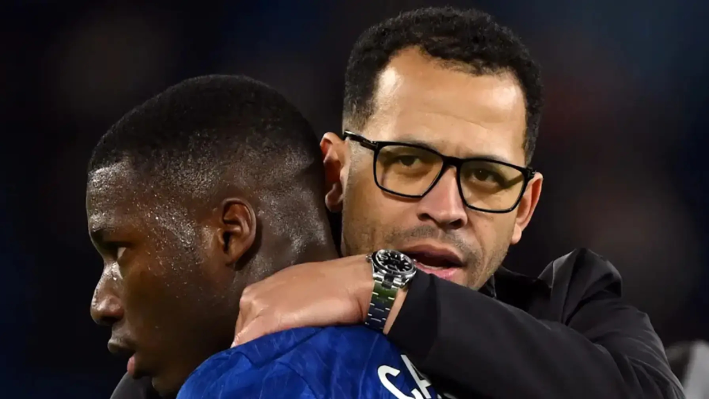 Caicedo and Liam Rosenior hugging