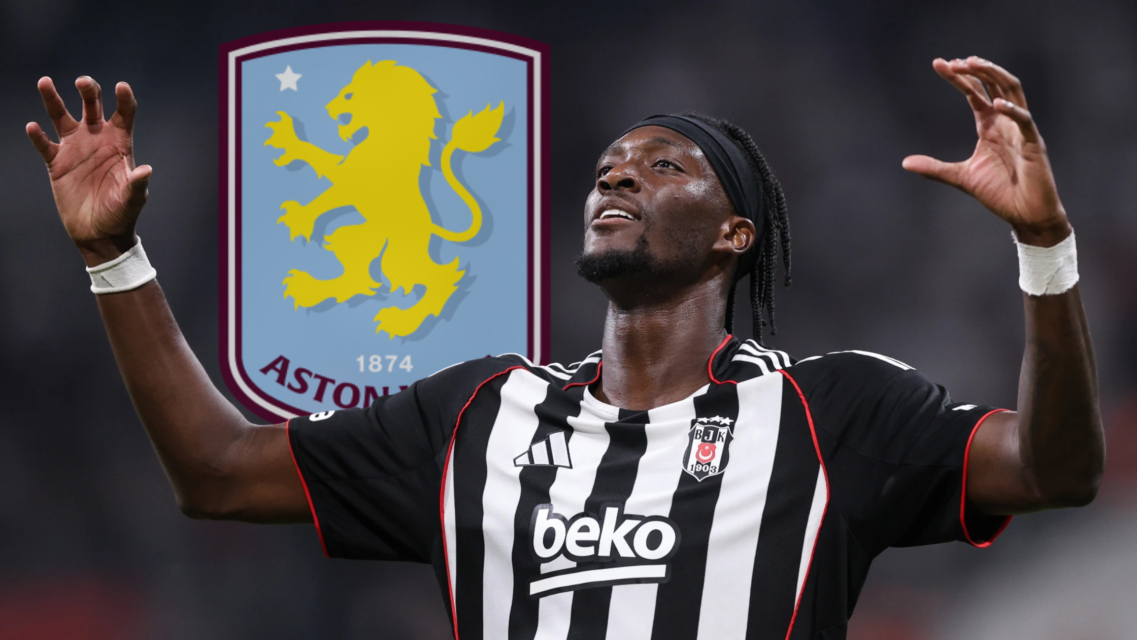 Тами Абрхама и логото на Астон Вила