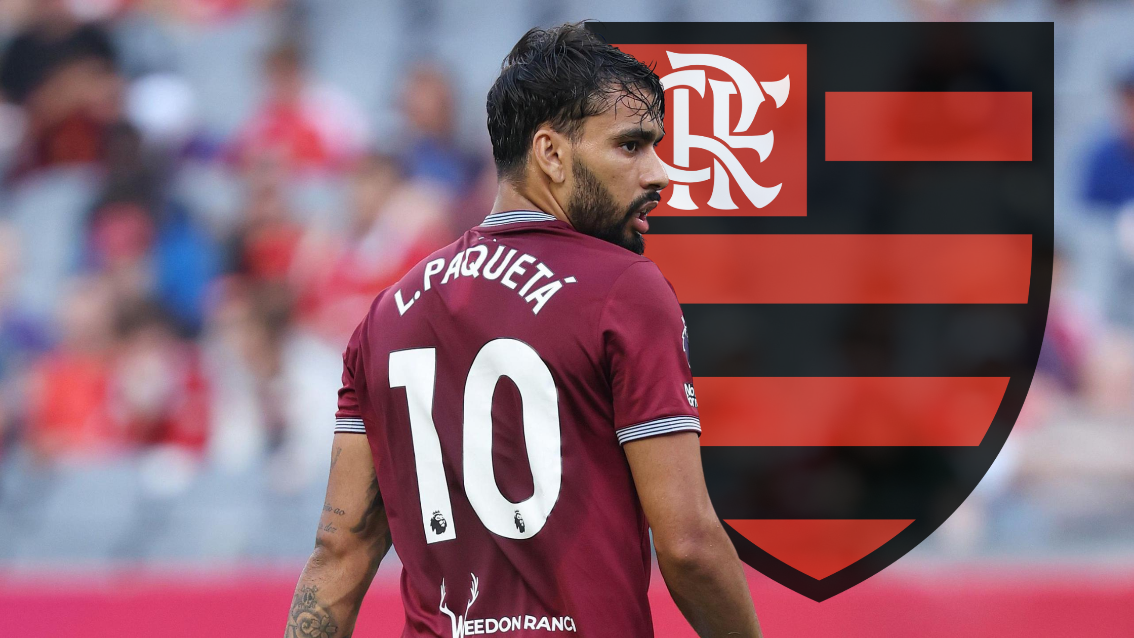 Играчот на Вест Хем, Лукас Пакета, и логото на Фламенго