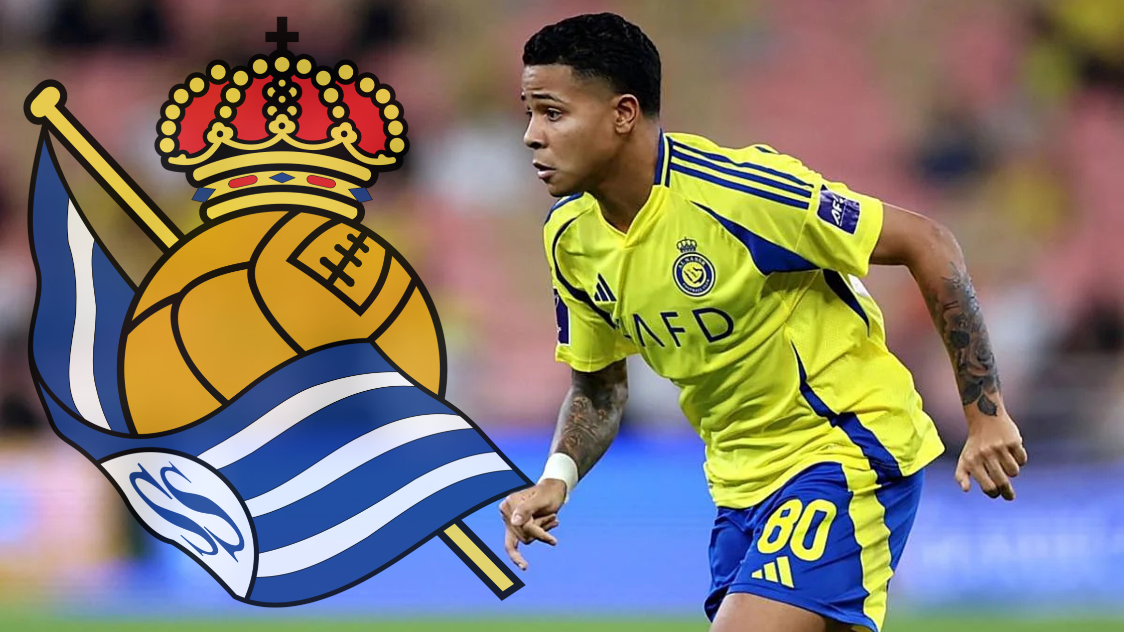 Играчот на Ал Наср, Весли, и логото на Реал Сосиедад