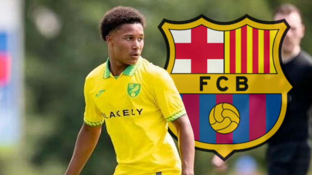 Играчот на Норвич, Аџеј Таварес, и логото на Барселона