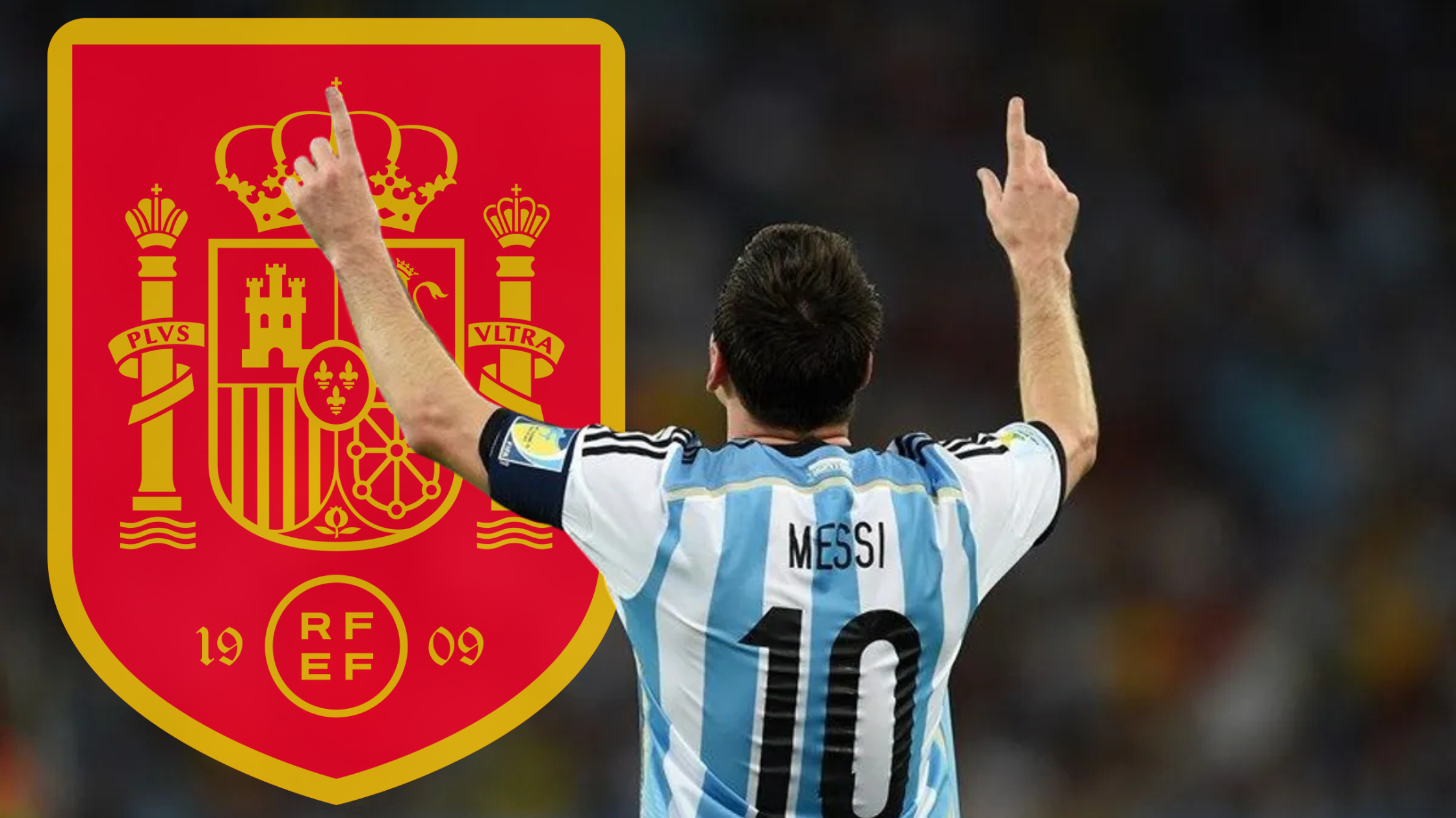 Играчот на Аргентина, Лионел Меси, и логото на шпанската фудбалска репрезентација