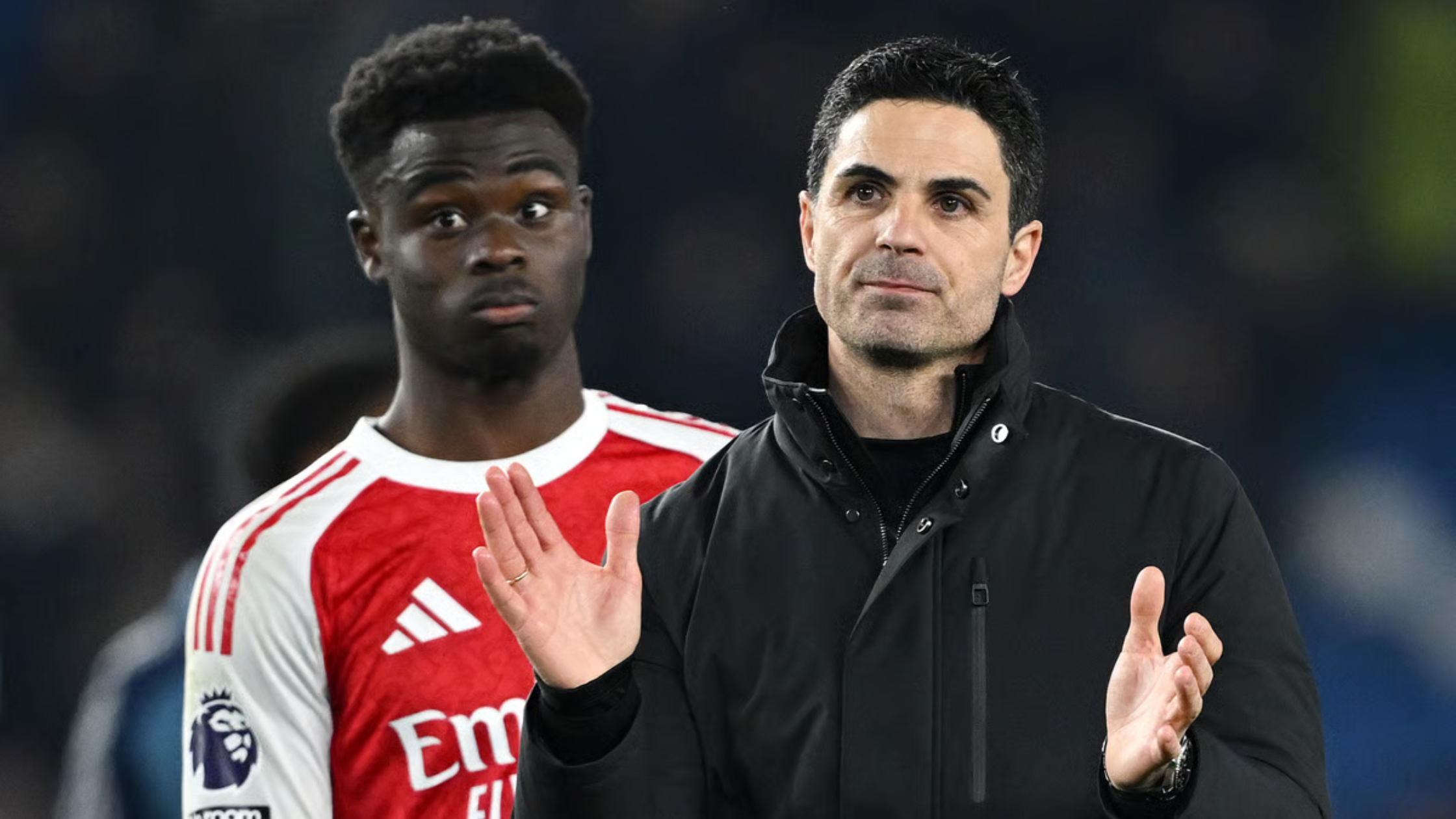 Играчот на Арсенал, Букајо Сака, изненаден. Менаџерот на Арсенал, Микел Артета, задоволен
