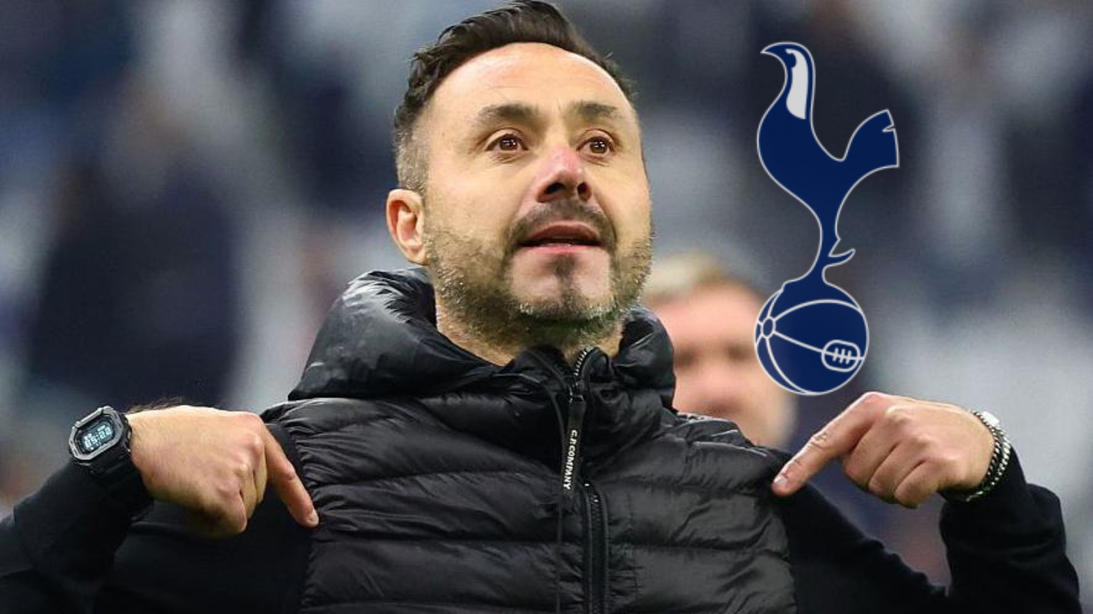 Роберто де Зерби и логото на Тотенхем